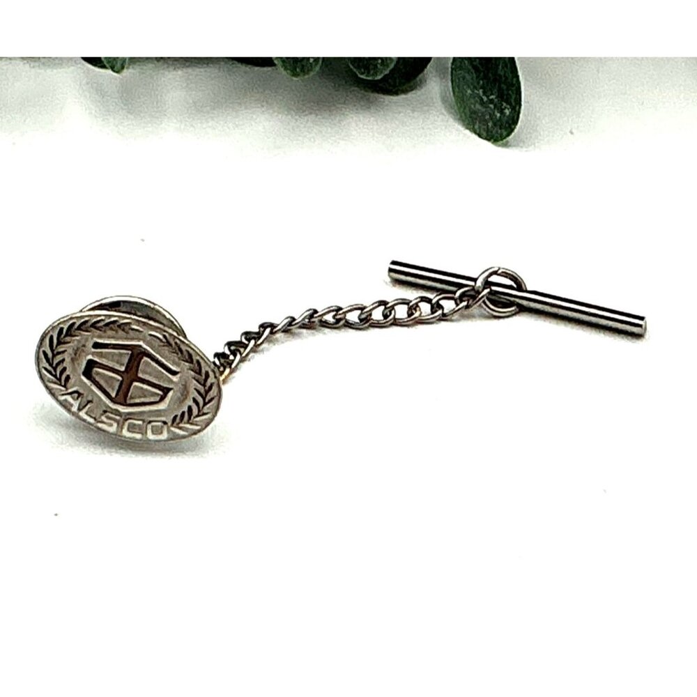 Vintage Alsco Silver Tie Tack Chain & Bar Accessory For Men